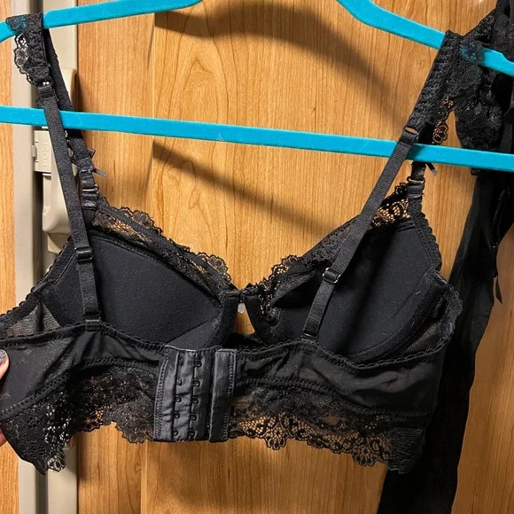 Sexy Black Lace Unlined Underwire Bra and Panty Set for Women Size 36B/Medium 🖤 - Picture 10 of 16